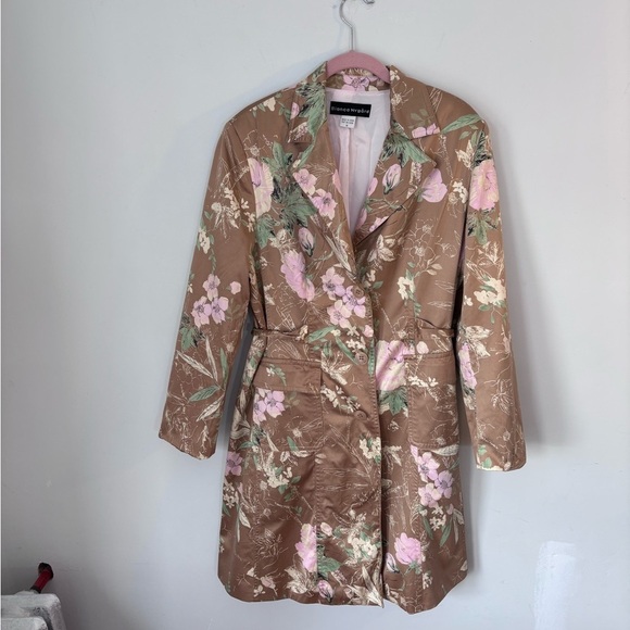 Bianca Nygard Vintage Women’s Spring Coat Size 14 Button Up Gold Floral Lined - Picture 2 of 14